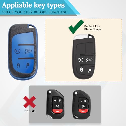 Image of Key Fob Cover for Jeep Renegade, Braided Loop Keychain Case, Blue | Wear-resistant TPU shell, short PU braided loop, daily splash, scratch and drop protection, normal signal use, easy setup