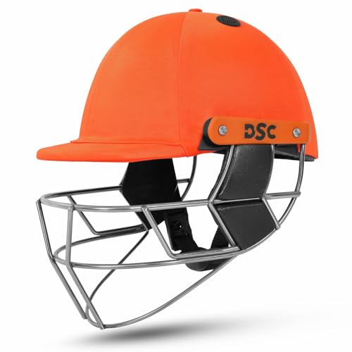 Image of DSC Empra Titanium BSI Approved Professional Cricket Helmet | BS7928 Certified Pro-Standard Hard Ball Helmet with Ultra-Light Titanium Grill & Advanced Shock Absorption | Color: Orange | Size: M