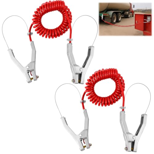 Copkim 2 Sets 16.4ft Insulated Grounding Cable with Clamp, Red