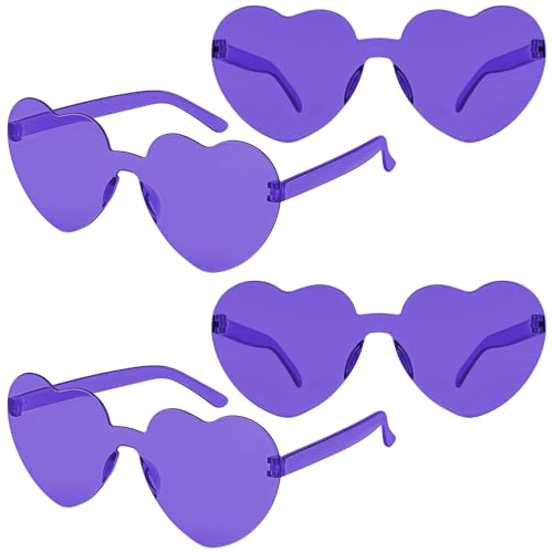 KICOSY 4 Pack Purple Heart Sunglasses - Purple Accessories for Women, Ideal for Spirit Week, Easter, Costumes & Party Favors