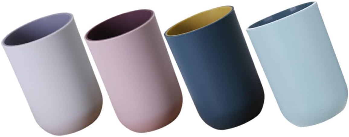 SOLUSTRE 4pcs Minimalist Reusable Plastic Shower Cups for Bathroom Dual Unbreakable Tumbler Holder and Grey for Couples and Daily Rinsing Needs