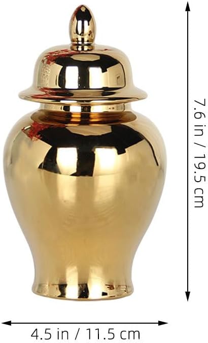 IMIKEYA Ginger Jar, Golden Ginger Jar Handicraft Flower Vase Chinese Style Temple Jar Storage Jar Tea Canister with Lid for Home Office Wedding Decor, 19.50X11.50X11.50CM, C3D52259YO498J4QC6ZZKNPO5
