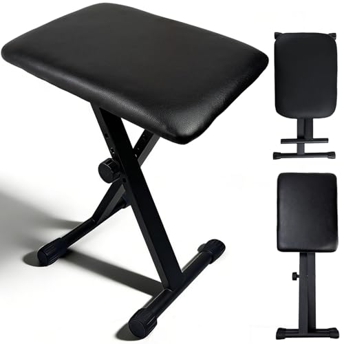Petjirohot Keyboard Bench X-Style Height Adjustable 16-20in Padded Cushion Piano Stool Bench...