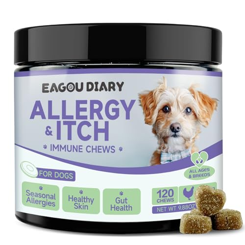 Juckreiz für Hunde, Gegen Allergien für Hunde, 120 Leckere Snacks, Nahrungs Ergänzungsmittel zur Stärkung Immunsystems, Anti Juckreiz Gesundheitsprodukte für Kräuter, mit Taurin, Kurkuma, Kolostrum