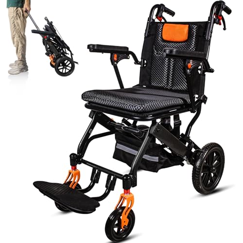 SOFTFISH Transport Wheelchair Lightweight Foldable with Telescopic Handle, 20LBS Wheelchairs for...