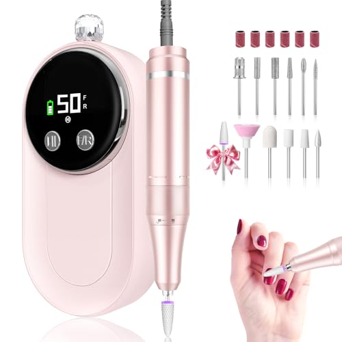 50000 RPM Nail Drill Professional, Rechargeable Cordless Electric Nail Kit with Bits & Anti-Slip Back Pad, Portable for Acrylic/Gel Removal & Faster Shaping, Manicure & Pedicure, Home/Salon