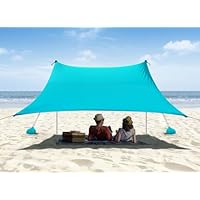 Beach Tent, Camping Sun Shelter 10 x 10ft, with 4 Sandbags, UPF50+, Includes Sand Shovel, Ground Pegs & Stability Poles, Pop Up Beach Canopy Sunshade for Fishing, Backyard Fun or Picnics (Cyan)