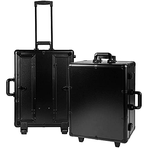 Image of Adson Rolling Makeup Trolley Makeup Box Case Train Vanity Case Storage Hairdressing Organiser for Salon, Artist Aluminum Cosmetic Storage Organizer with Light and Mirror (Black) 43.2 x 25.4 x 62.5 cm