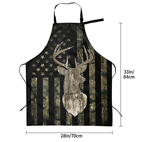 Camo Camouflage Hunting Deer American Flag Funny Bbq Adjustable Apron For Women Men Birthday Gifts Grilling Cooking Master Chef Bib 2 Pockets #TOP4