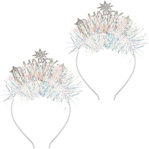 CBLUO 2 Pcs Happy New Year Headband Star Hair Hoops Bands Glitter Headpiece Hairband Women New Year Eve Christmas Xmas Holiday Festival Carnival Parade Cosplay Dress Up Birthday Party Accessories