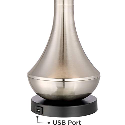 360 Lighting Simon Modern Table Lamps 25 1/2" Tall Set Of 2 With Usb Charging Port Brushed Nickel Metal Black Faux Silk Drum Shade For Bedroom Living Room House Home Desk Nightstand Office #TOP13