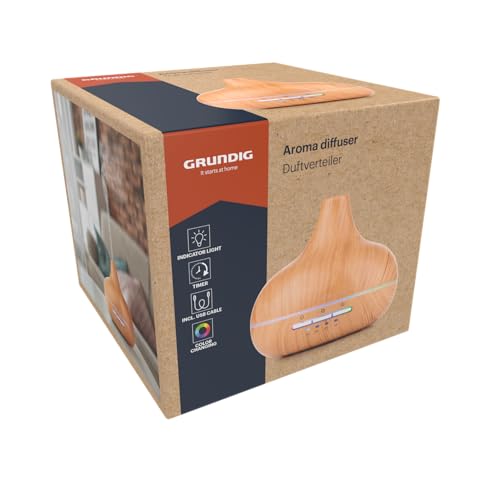 Grundig Aroma Diffuser Luchtbevochtiger 300ml- Elektrische Geurverspreider Met LED Verlichting en Timer - Aromatherapie Met Etherische Oliën - Draadloze Geur Verspreider - Bamboe - Afbeelding 3