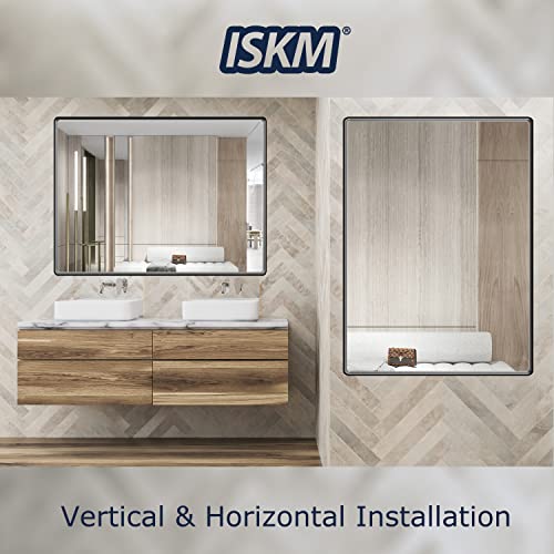 Iskm Black Bathroom Mirror For Wall 40" X 32" Matte Black Framed Vanity Mirror Metal Vanity Mirror, Shatter-Proof Hangs Horizontal Or Vertical #TOP5
