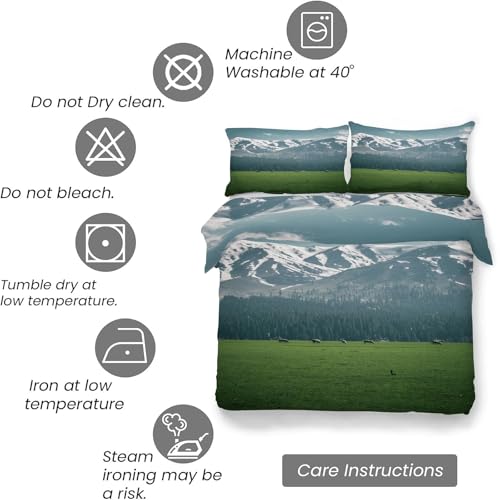 Housse de couette 220x240 prairie et parure de lit paysage montagne microfibre - 7