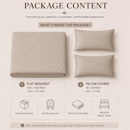 Image of Blue Strip Polycotton Bedsheet, Double 90x100 (Beige) | Hotel Quality | Soft, Breathable & Colourfast | Wrinkle Resistant | Machine Washable | Pillow Covers Included