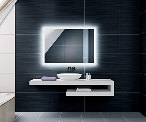 FORAM Modern Bathroom Mirror with LED light and Additional Features - Selection of Switches/Demister Heat Pad/Bluetooth Speaker - Wall Mounted Illuminated Mirror - Lighting Warm/Cold White L01