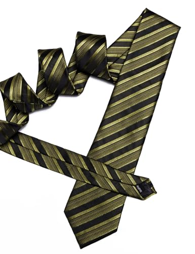 Image of Barry.Wang Man Stripe Ties Set Silk Woven Pocket Square Necktie Cufflinks Formal Party Business