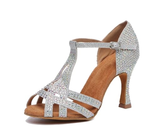 Chaussures de danse latines confortables avec sangle en T pour danser sans douleur en talon 9 cm
