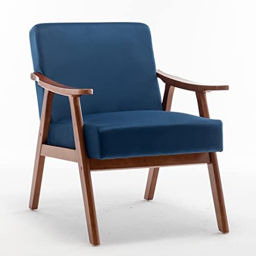 Container Furniture Direct Accent Chair with Microfiber Upholstery and Solid Wood Frame, Classic Mid-Century Modern Living Room Furniture for Extra Seating, Dark Blue