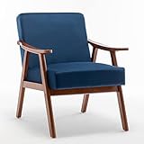 Container Furniture Direct Accent Chair with Microfiber Upholstery and Solid Wood Frame, Classic Mid-Century Modern Living Room Furniture for Extra Seating, Dark Blue