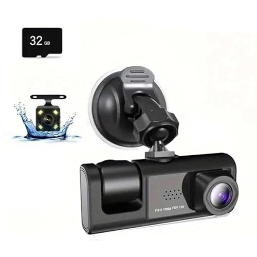 Sctecoau Caméra de Voiture HD 1080P+WiFi en Boucle avec 3 Objectifs, Enregistreur de Voiture sans WiFi Connecté au Téléphone Portable, DVR de Voiture avec Pièces Détachées.