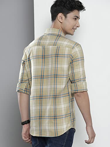 The Indian Garage Co Men's Cotton Slim Fit Checkered Full Sleeves Spread Collar Casual Shirt