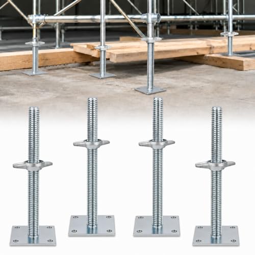 4 Pack 18" Adjustable Leveling Jack, Adjustable Scaffold Screw Jack with 5" OD Base Plate, Solid Screw Jacks Steel for Supporting Across a Range of Work Surfaces by Noliven - Used condition - US$54.39
