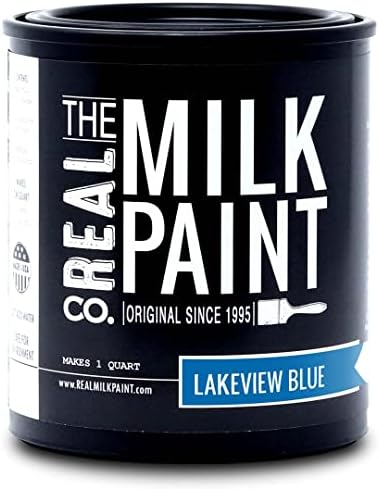 Real Milk Paint, Wood Paint for Furniture, Matte Paint for Cabinets, Walls, Brick, and Stone, Water Based Organic, No VOC, Lakeview Blue, 1 Quart