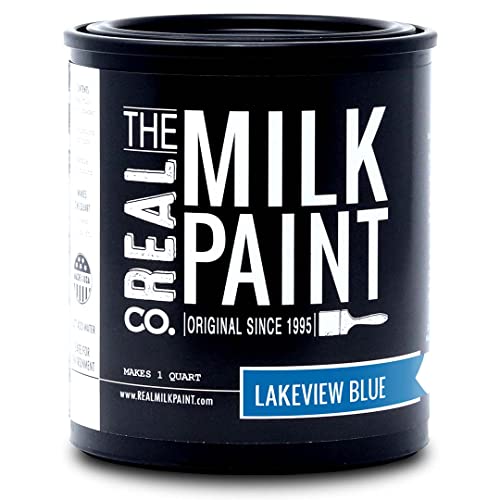 Real Milk Paint, Wood Paint For Furniture, Matte Paint For Cabinets, Walls, Brick, And Stone, Water Based Organic, No Voc, Lakeview Blue, 1 Quart #TOP16