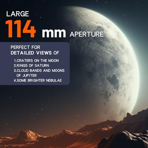 Image of HINISO 114AZ Astronomical Telescope for Adults, Beginners & Students | 114mm Reflector with 1000mm Focal Length | BT Remote, Phone Adapter & Tripod | 40x-200x Magnification | Moon & Planet Viewing
