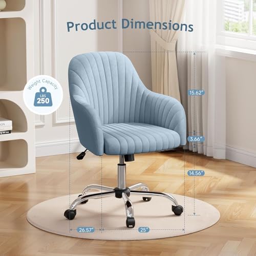 Image of Velvet Desk Chair for Home Office, Adjustable Swivel Task Chair Modern Computer Vanity Chairs with Arm Rest for Bedroom Living Room Make-up Room (Blue Light)