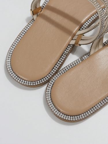 Image of GORGLITTER Women's Rhinestone Sparkly Metallic Strappy Flat Sandals Cute Toe Slip on Slide Sandals