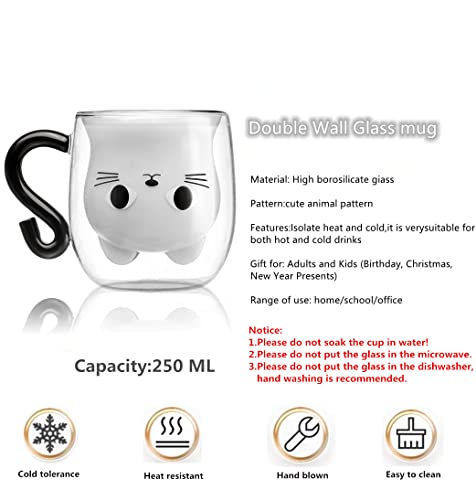 Phitihui Cat Mugs, Double Wall Glass Cute Coffee Tea Cup, Graduation Valentines Mothers Day Easter Halloween Christmas Gifts For Women Wife Mum Her Girl Teacher Friend, Birthday Present Idea (Black) #TOP3