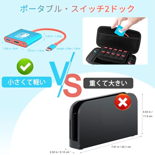 Switch 2 ドック 小型 铝合金外壳 【2025年新登場-Switch 2「21.0.0」対応 プラグアンドプレイ】スイッチ 2 ドック テレビ接続出力 直接にTV出力 ドック HDMI 4K@60Hz/USB 3.0/PDSwitch & Switch 有機EL用ドック TVモード/充電モード マルチシステム互換性 遅延なし 持ち運び便利 スイッチ ドック替換