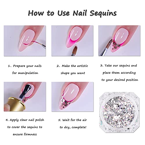 Gors Holographic Nail Foil Glitter Art Flake, 6 Jar Silver Holographic Nail Art Sequins Bright Colorful Shiny Nail Supplies Nail Glitter Nail Confetti Diy Nail Art Design Decoration Accessories #TOP5