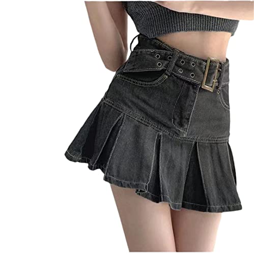 Jupe en jean plissée taille haute galbante confort absolu noir XXXXL