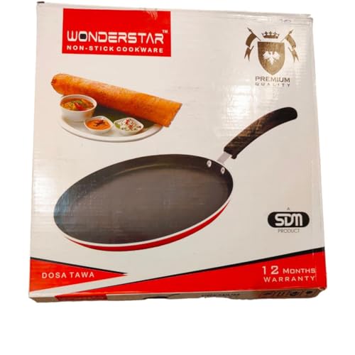 Image of Wonderstar Non-Stick Dosa Tawa 12inch with Handle, Wooden Spatelua, 12 Months Warranty, with Induction Base