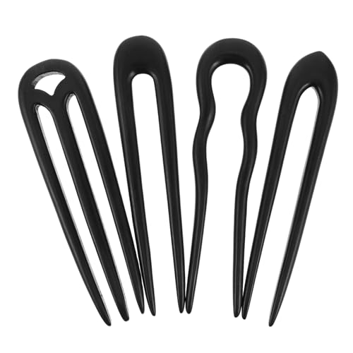 SMASOLO Horquillas Pelo en Forma de U de Ébano Negro, Juego de 4 Piezas de Madera Tallada, Diseño Vintage Chino, Accesorios para Peinados Elegantes y Recogidos Femeninos