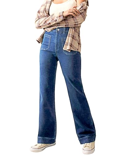Women's High Waisted Straight Leg Jeans Stretchy Wide Leg Denim Pants with Front Pockets 2024 Trendy