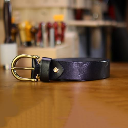 Mens Womens Belt 3.8cm Wide 4mm Thick Genuine Leather Strap Vintage Solid Brass Circle Buckle Gift Box Packaging2