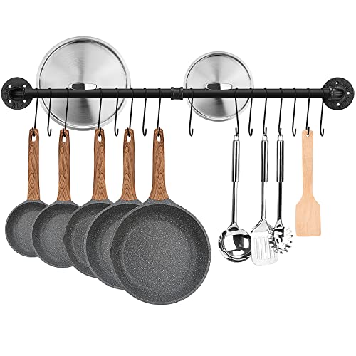 Toplife Estante organizador de utensilios y sartenes de pared para cocina con ganchos 100 Cm Negro