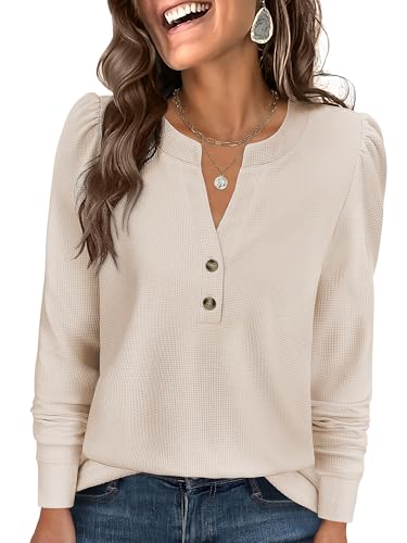 ANRABESS Women's Long Sleeve Henley Tops Waffle Knit Tunics Shirts Dressy Casual Blouses Cute T-Shirts 2025 Fall Outfit