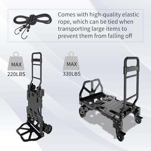 Carretilla plegable 2 en 1 con capacidad 330 lb y ruedas miniatura 5
