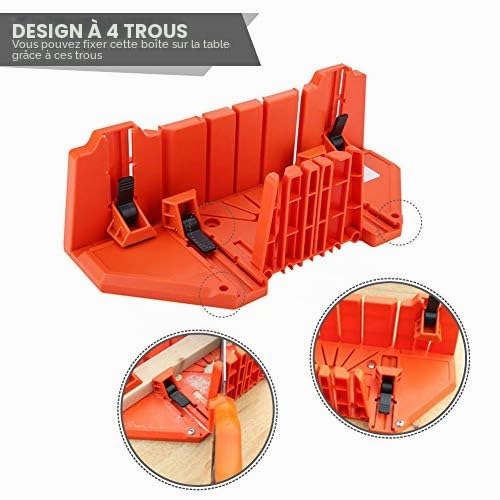 Boîte à onglets en plastique, Boîte à Onglets de Serrage à Angles Multiples en Plastique ABS Boîte de scie à onglet réglable pour couper les plinthes 0°, 22,5 °, 45 ° et 90 ° 14 Pouces