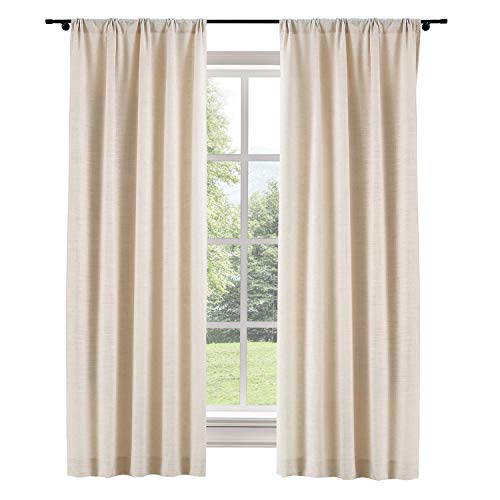 ChadMade Extra Wide Drapes 120W x 84L Inch Sand Beige Linen Polyester Curtain Drapes with Blackout Lining Rod Pocket Curtain for Patio Door Living Room Bedroom (1 Panel) Liz Collection