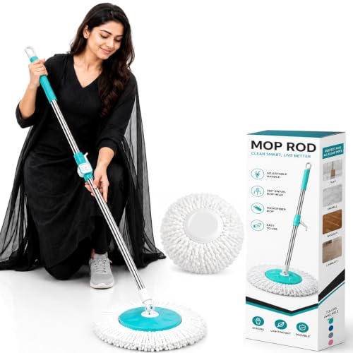 Image of Smart Aqua Green Heavy Duty Spin Mop Stick Rod | Adjustable Stainless Steel Replacement Mop Handle for Home Floor Cleaning (1 Head)