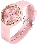 findtime Orologio da donna ultra sottile, analogico, elegante, al quarzo, quadrante semplice con numeri luminosi, casual, impermeabile, cinturino in silicone, rosa