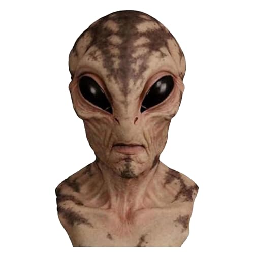 Vriusi Full Face Alien Masque, Cosplay Scary Horror Máscara, Cosplay Scary Horror Máscara, Halloween Skull Skeleton Fancy Máscara, Alien Latex Headgear, Full Heads Realistic Máscara para disfraz de