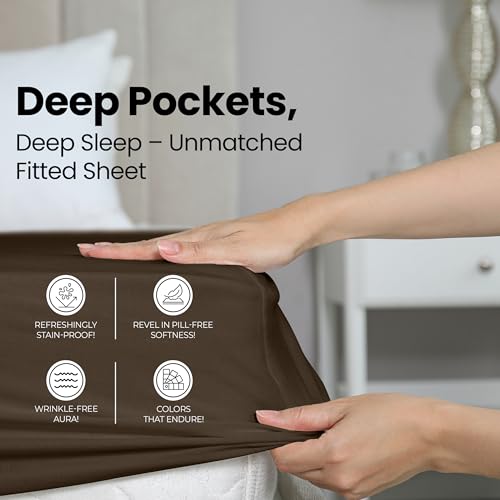 Image of Utopia Bedding Queen Fitted Sheet - Bottom Sheet - Deep Pocket - Soft Microfiber - Shrinkage and Fade Resistant - Easy Care -1 Fitted Sheet Only (Brown)