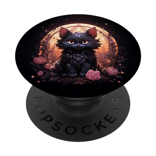 Gato Witchy Kawaii Luna Cristal Negro Pastel Gótico Lindo PopSockets PopGrip Intercambiable